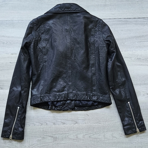 ⭐ Madewell Washed Soft Black Leather Motorcycle Moto Jacket Womens Sz Small 1220 - Picture 5 of 11